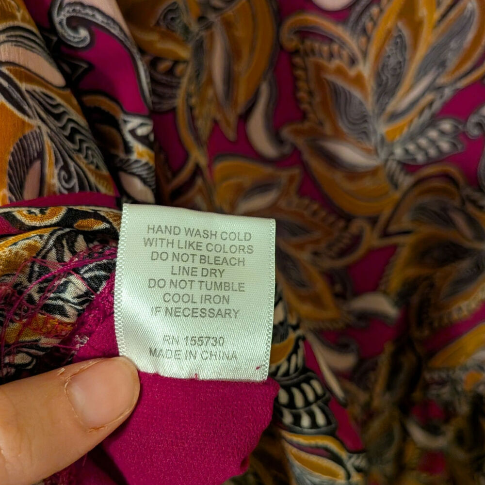 Boho Paisley Pink And Orange Babydoll Silhouette With Ruffle at Hem And Bow Ties - Picture 6 of 8